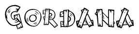 The image contains the name Gordana written in a decorative, stylized font with a hand-drawn appearance. The lines are made up of what appears to be planks of wood, which are nailed together