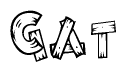 The image contains the name Gat written in a decorative, stylized font with a hand-drawn appearance. The lines are made up of what appears to be planks of wood, which are nailed together