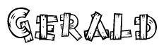 The image contains the name Gerald written in a decorative, stylized font with a hand-drawn appearance. The lines are made up of what appears to be planks of wood, which are nailed together