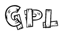 The image contains the name Gpl written in a decorative, stylized font with a hand-drawn appearance. The lines are made up of what appears to be planks of wood, which are nailed together