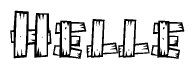 The image contains the name Helle written in a decorative, stylized font with a hand-drawn appearance. The lines are made up of what appears to be planks of wood, which are nailed together