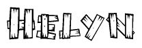 The clipart image shows the name Helyn stylized to look as if it has been constructed out of wooden planks or logs. Each letter is designed to resemble pieces of wood.