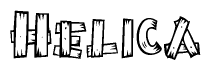 The image contains the name Helica written in a decorative, stylized font with a hand-drawn appearance. The lines are made up of what appears to be planks of wood, which are nailed together