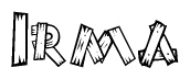 The clipart image shows the name Irma stylized to look like it is constructed out of separate wooden planks or boards, with each letter having wood grain and plank-like details.