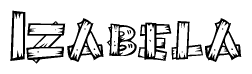 The clipart image shows the name Izabela stylized to look like it is constructed out of separate wooden planks or boards, with each letter having wood grain and plank-like details.