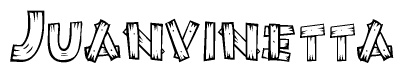 The image contains the name Juanvinetta written in a decorative, stylized font with a hand-drawn appearance. The lines are made up of what appears to be planks of wood, which are nailed together