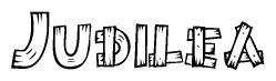 The image contains the name Judilea written in a decorative, stylized font with a hand-drawn appearance. The lines are made up of what appears to be planks of wood, which are nailed together
