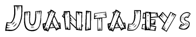 The image contains the name Juanitajeys written in a decorative, stylized font with a hand-drawn appearance. The lines are made up of what appears to be planks of wood, which are nailed together