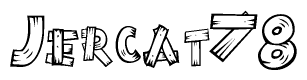 The clipart image shows the name Jercat78 stylized to look like it is constructed out of separate wooden planks or boards, with each letter having wood grain and plank-like details.