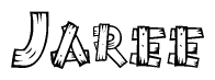 The image contains the name Jaree written in a decorative, stylized font with a hand-drawn appearance. The lines are made up of what appears to be planks of wood, which are nailed together