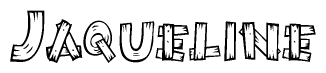 The image contains the name Jaqueline written in a decorative, stylized font with a hand-drawn appearance. The lines are made up of what appears to be planks of wood, which are nailed together