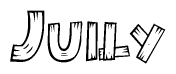 The clipart image shows the name Juily stylized to look like it is constructed out of separate wooden planks or boards, with each letter having wood grain and plank-like details.