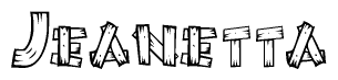 The image contains the name Jeanetta written in a decorative, stylized font with a hand-drawn appearance. The lines are made up of what appears to be planks of wood, which are nailed together