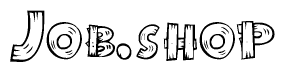 The image contains the name Jobshop written in a decorative, stylized font with a hand-drawn appearance. The lines are made up of what appears to be planks of wood, which are nailed together