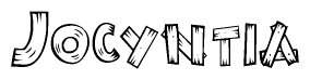 The clipart image shows the name Jocyntia stylized to look as if it has been constructed out of wooden planks or logs. Each letter is designed to resemble pieces of wood.