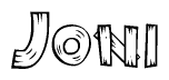 The clipart image shows the name Joni stylized to look as if it has been constructed out of wooden planks or logs. Each letter is designed to resemble pieces of wood.