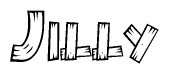 The clipart image shows the name Jilly stylized to look like it is constructed out of separate wooden planks or boards, with each letter having wood grain and plank-like details.