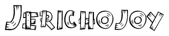 The image contains the name Jerichojoy written in a decorative, stylized font with a hand-drawn appearance. The lines are made up of what appears to be planks of wood, which are nailed together