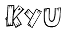 The clipart image shows the name Kyu stylized to look as if it has been constructed out of wooden planks or logs. Each letter is designed to resemble pieces of wood.