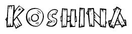 The image contains the name Koshina written in a decorative, stylized font with a hand-drawn appearance. The lines are made up of what appears to be planks of wood, which are nailed together
