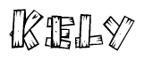 The clipart image shows the name Kely stylized to look like it is constructed out of separate wooden planks or boards, with each letter having wood grain and plank-like details.