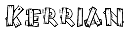 The clipart image shows the name Kerrian stylized to look as if it has been constructed out of wooden planks or logs. Each letter is designed to resemble pieces of wood.