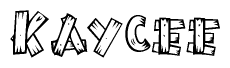 The clipart image shows the name Kaycee stylized to look like it is constructed out of separate wooden planks or boards, with each letter having wood grain and plank-like details.