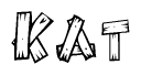 The clipart image shows the name Kat stylized to look as if it has been constructed out of wooden planks or logs. Each letter is designed to resemble pieces of wood.