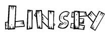 The clipart image shows the name Linsey stylized to look as if it has been constructed out of wooden planks or logs. Each letter is designed to resemble pieces of wood.