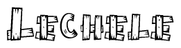 The image contains the name Lechele written in a decorative, stylized font with a hand-drawn appearance. The lines are made up of what appears to be planks of wood, which are nailed together