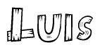The image contains the name Luis written in a decorative, stylized font with a hand-drawn appearance. The lines are made up of what appears to be planks of wood, which are nailed together