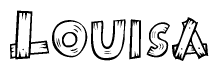 The image contains the name Louisa written in a decorative, stylized font with a hand-drawn appearance. The lines are made up of what appears to be planks of wood, which are nailed together