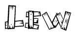The clipart image shows the name Lew stylized to look like it is constructed out of separate wooden planks or boards, with each letter having wood grain and plank-like details.