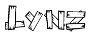 The clipart image shows the name Lynz stylized to look as if it has been constructed out of wooden planks or logs. Each letter is designed to resemble pieces of wood.
