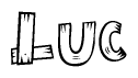 The clipart image shows the name Luc stylized to look as if it has been constructed out of wooden planks or logs. Each letter is designed to resemble pieces of wood.
