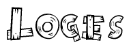 The image contains the name Loges written in a decorative, stylized font with a hand-drawn appearance. The lines are made up of what appears to be planks of wood, which are nailed together