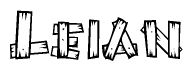 The clipart image shows the name Leian stylized to look like it is constructed out of separate wooden planks or boards, with each letter having wood grain and plank-like details.