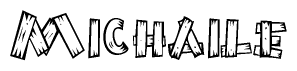 The image contains the name Michaile written in a decorative, stylized font with a hand-drawn appearance. The lines are made up of what appears to be planks of wood, which are nailed together