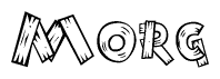 The clipart image shows the name Morg stylized to look as if it has been constructed out of wooden planks or logs. Each letter is designed to resemble pieces of wood.