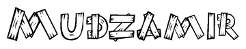 The clipart image shows the name Mudzamir stylized to look like it is constructed out of separate wooden planks or boards, with each letter having wood grain and plank-like details.