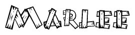 The image contains the name Marlee written in a decorative, stylized font with a hand-drawn appearance. The lines are made up of what appears to be planks of wood, which are nailed together