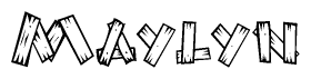The image contains the name Maylyn written in a decorative, stylized font with a hand-drawn appearance. The lines are made up of what appears to be planks of wood, which are nailed together