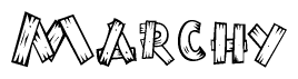 The clipart image shows the name Marchy stylized to look like it is constructed out of separate wooden planks or boards, with each letter having wood grain and plank-like details.