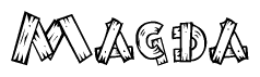 The image contains the name Magda written in a decorative, stylized font with a hand-drawn appearance. The lines are made up of what appears to be planks of wood, which are nailed together