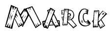 The image contains the name Marck written in a decorative, stylized font with a hand-drawn appearance. The lines are made up of what appears to be planks of wood, which are nailed together