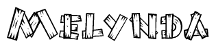 The clipart image shows the name Melynda stylized to look like it is constructed out of separate wooden planks or boards, with each letter having wood grain and plank-like details.