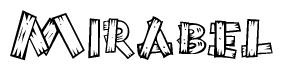 The image contains the name Mirabel written in a decorative, stylized font with a hand-drawn appearance. The lines are made up of what appears to be planks of wood, which are nailed together