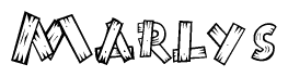 The clipart image shows the name Marlys stylized to look like it is constructed out of separate wooden planks or boards, with each letter having wood grain and plank-like details.