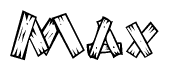 The image contains the name Max written in a decorative, stylized font with a hand-drawn appearance. The lines are made up of what appears to be planks of wood, which are nailed together