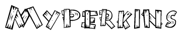 The clipart image shows the name Myperkins stylized to look like it is constructed out of separate wooden planks or boards, with each letter having wood grain and plank-like details.